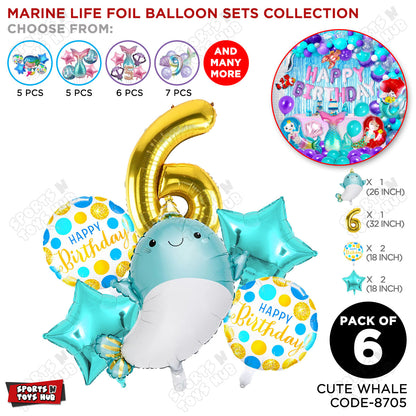 Cute Whale Foil Balloon Pack Of 6 Set With 32 Inch Foil Number Balloons