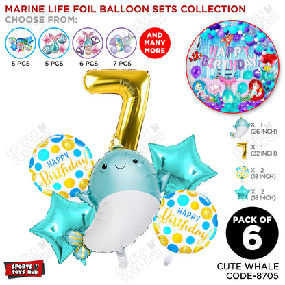 Cute Whale Foil Balloon Pack Of 6 Set With 32 Inch Foil Number Balloons