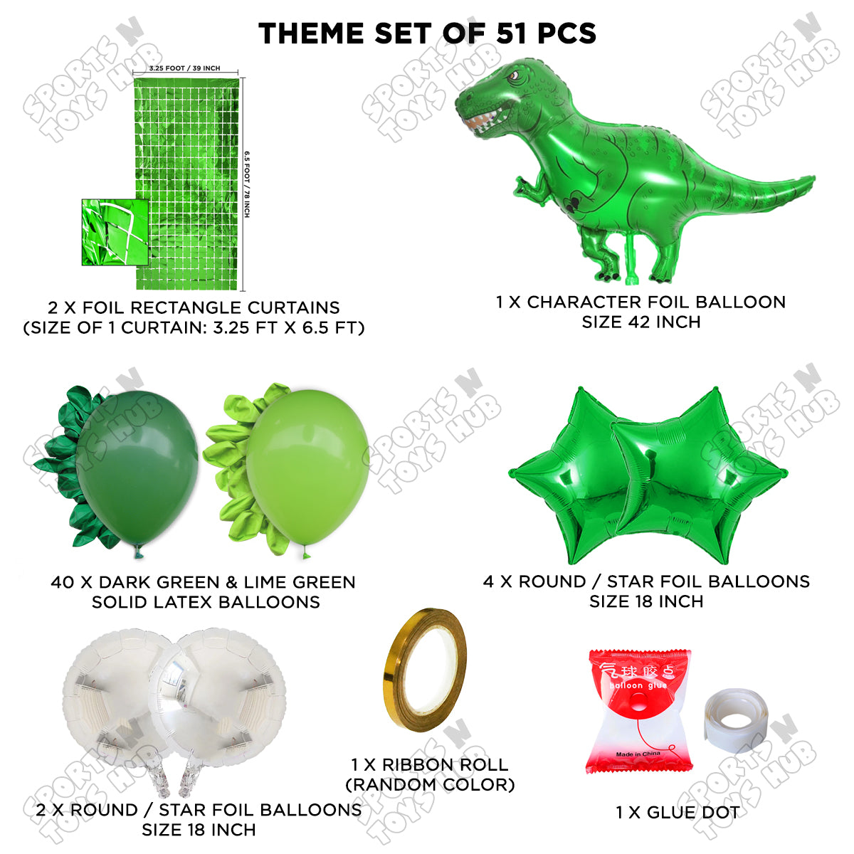 Jumbo T-Rex Green Foil Balloon Theme Decoration Set