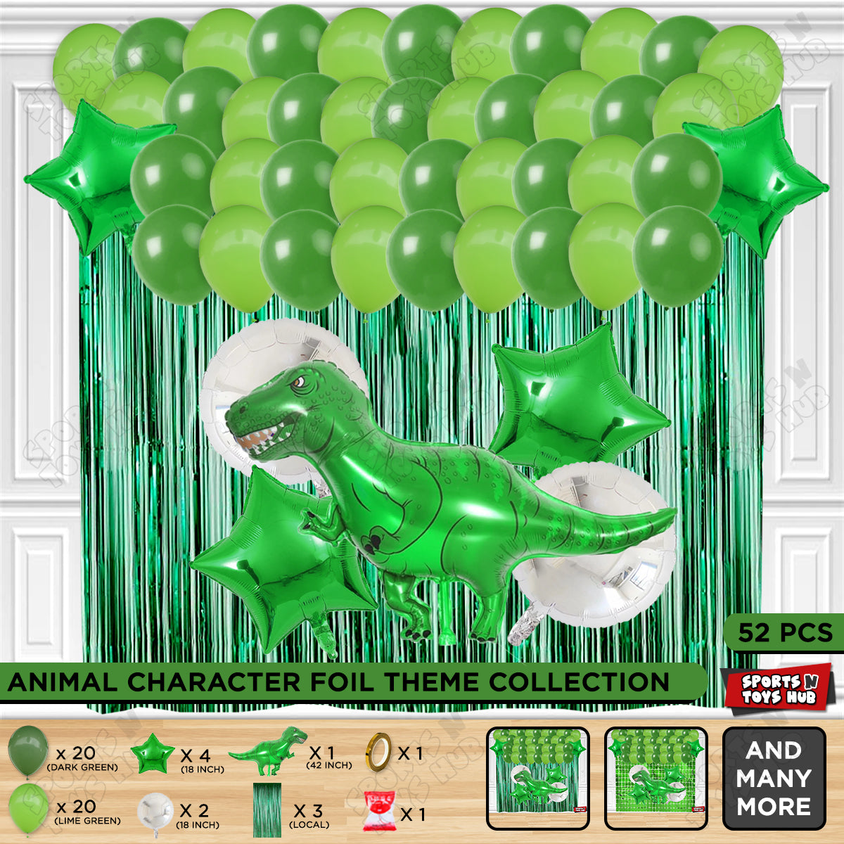 Jumbo T-Rex Green Foil Balloon Theme Decoration Set