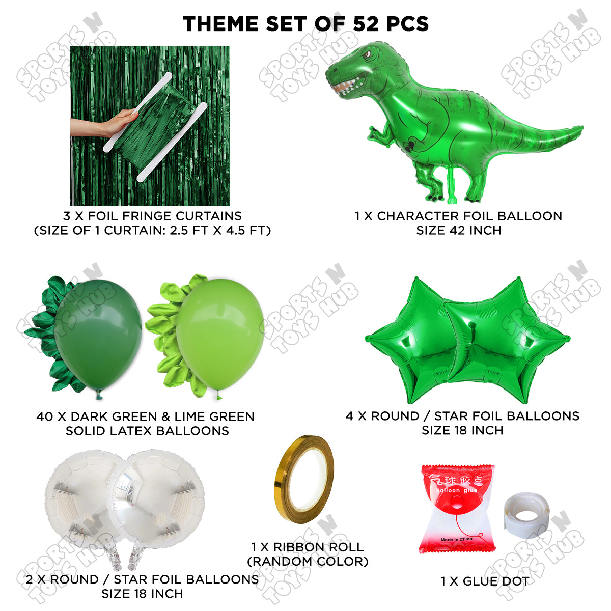 Jumbo T-Rex Green Foil Balloon Theme Decoration Set