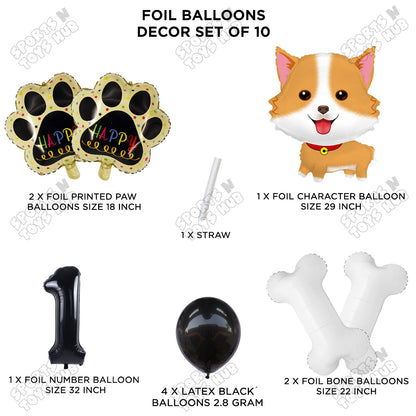 Puppy Dog Theme Foil Balloon Decoration Set Pack of 10 with 32 Inch Number Foil Balloon – Birthday Party Decorations for Boys, Girls & Baby Shower