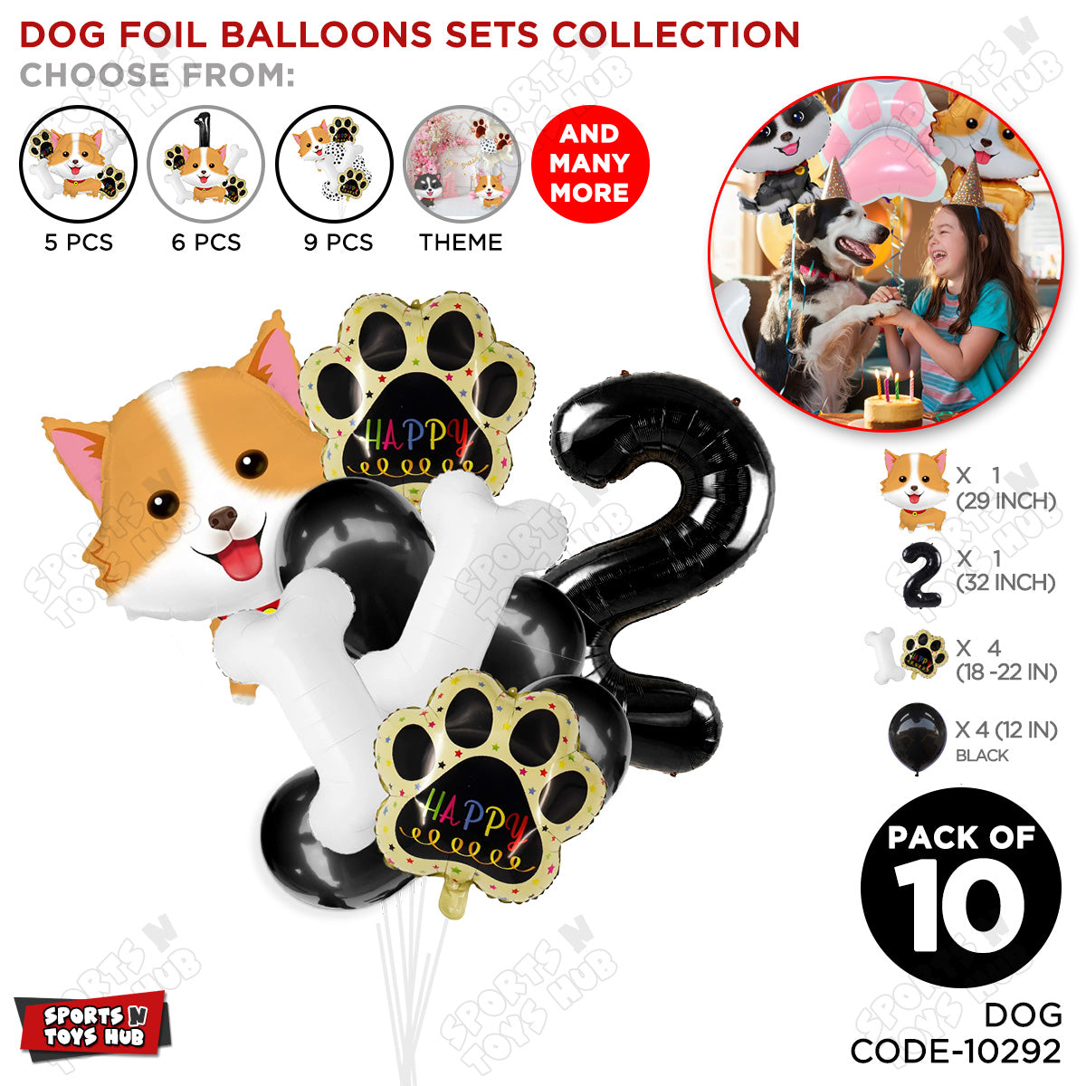 Puppy Dog Theme Foil Balloon Decoration Set Pack of 10 with 32 Inch Number Foil Balloon – Birthday Party Decorations for Boys, Girls & Baby Shower