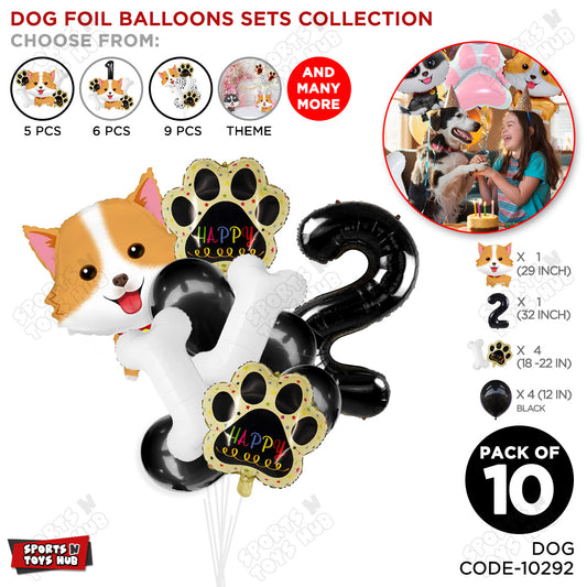 Puppy Dog Theme Foil Balloon Decoration Set Pack of 10 with 32 Inch Number Foil Balloon – Birthday Party Decorations for Boys, Girls & Baby Shower