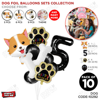 Puppy Dog Theme Foil Balloon Decoration Set Pack of 10 with 32 Inch Number Foil Balloon – Birthday Party Decorations for Boys, Girls & Baby Shower