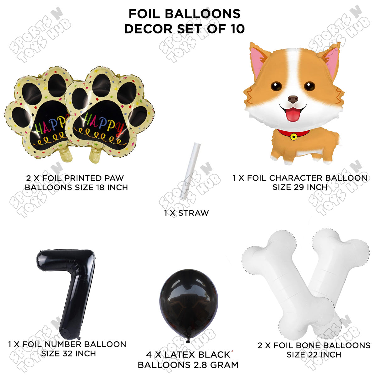 Puppy Dog Theme Foil Balloon Decoration Set Pack of 10 with 32 Inch Number Foil Balloon – Birthday Party Decorations for Boys, Girls & Baby Shower
