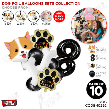 Puppy Dog Theme Foil Balloon Decoration Set Pack of 10 with 32 Inch Number Foil Balloon – Birthday Party Decorations for Boys, Girls & Baby Shower