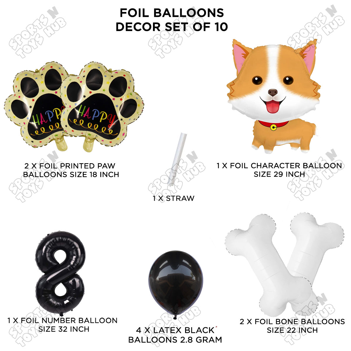 Puppy Dog Theme Foil Balloon Decoration Set Pack of 10 with 32 Inch Number Foil Balloon – Birthday Party Decorations for Boys, Girls & Baby Shower