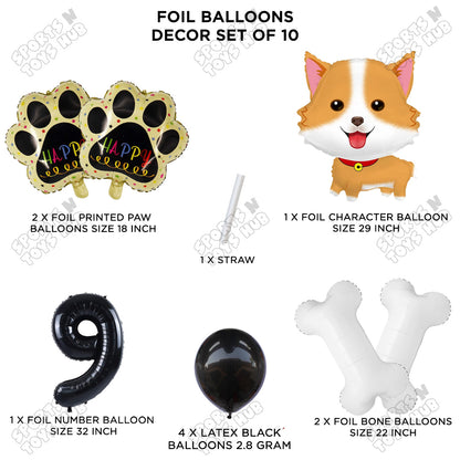Puppy Dog Theme Foil Balloon Decoration Set Pack of 10 with 32 Inch Number Foil Balloon – Birthday Party Decorations for Boys, Girls & Baby Shower