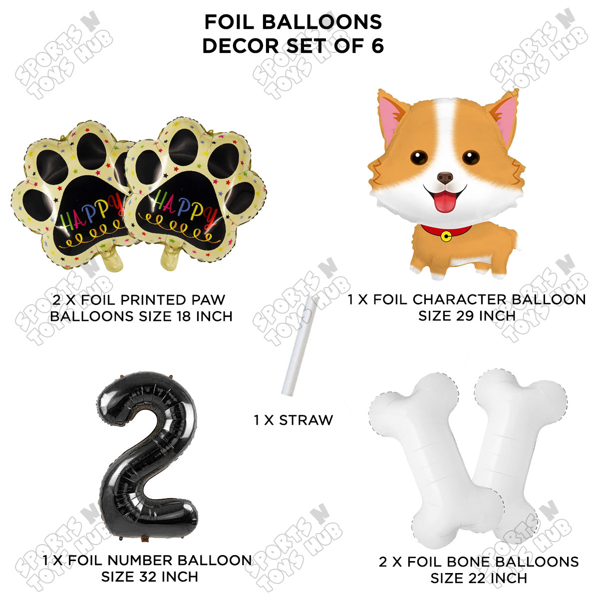 Dog Theme Party Foil Balloon Decoration Set Pack of 6 with 32 Inch Number Foil Balloon – Puppy Birthday Party Balloons for Boys & Girls