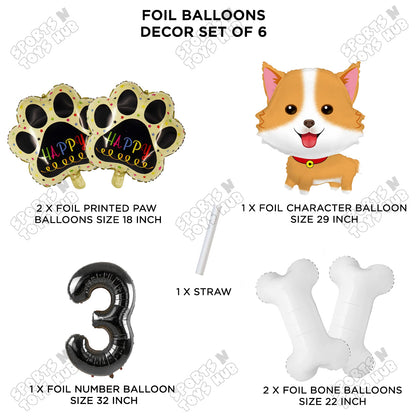 Dog Theme Party Foil Balloon Decoration Set Pack of 6 with 32 Inch Number Foil Balloon – Puppy Birthday Party Balloons for Boys & Girls