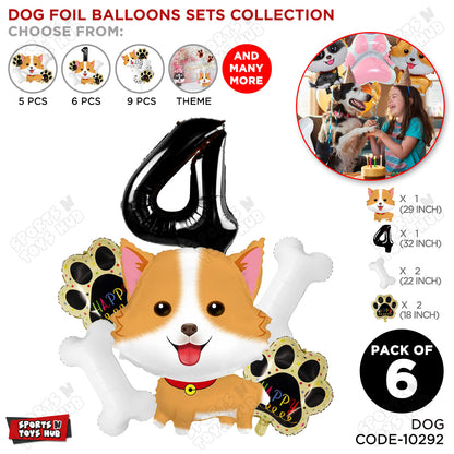 Dog Theme Party Foil Balloon Decoration Set Pack of 6 with 32 Inch Number Foil Balloon – Puppy Birthday Party Balloons for Boys & Girls