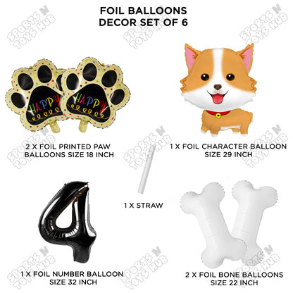 Dog Theme Party Foil Balloon Decoration Set Pack of 6 with 32 Inch Number Foil Balloon – Puppy Birthday Party Balloons for Boys & Girls