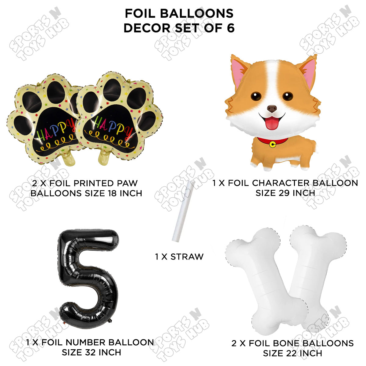 Dog Theme Party Foil Balloon Decoration Set Pack of 6 with 32 Inch Number Foil Balloon – Puppy Birthday Party Balloons for Boys & Girls