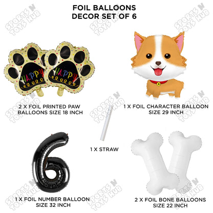 Dog Theme Party Foil Balloon Decoration Set Pack of 6 with 32 Inch Number Foil Balloon – Puppy Birthday Party Balloons for Boys & Girls