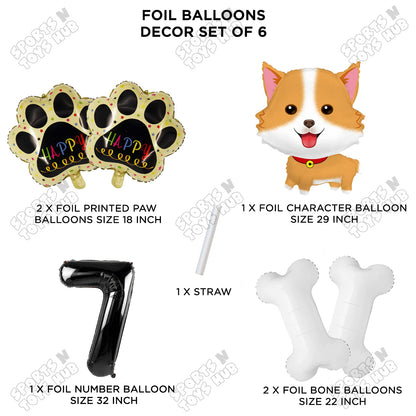 Dog Theme Party Foil Balloon Decoration Set Pack of 6 with 32 Inch Number Foil Balloon – Puppy Birthday Party Balloons for Boys & Girls