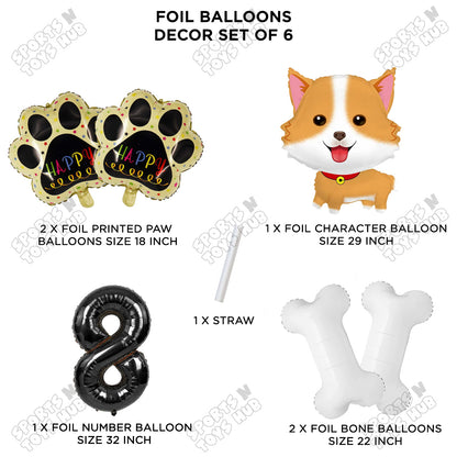Dog Theme Party Foil Balloon Decoration Set Pack of 6 with 32 Inch Number Foil Balloon – Puppy Birthday Party Balloons for Boys & Girls