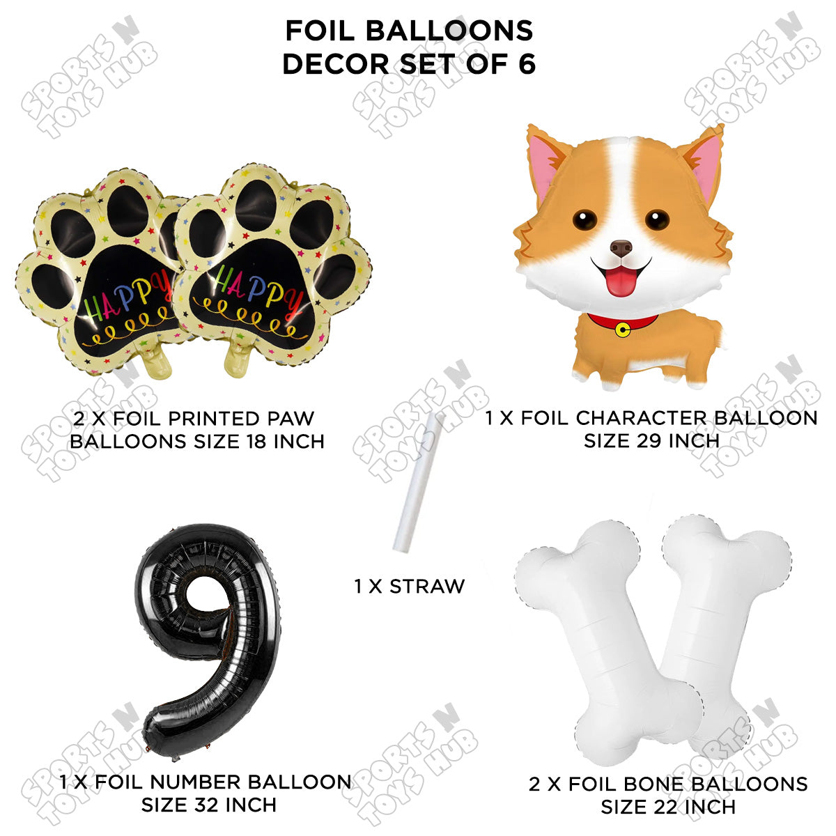 Dog Theme Party Foil Balloon Decoration Set Pack of 6 with 32 Inch Number Foil Balloon – Puppy Birthday Party Balloons for Boys & Girls