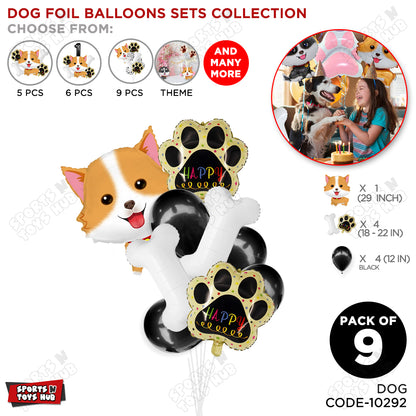 Dog Puppy Cartoon Character Foil Balloons Set Pack of 9 – Cute Puppy Theme Birthday Party Balloons for Kids, Boys & Girls