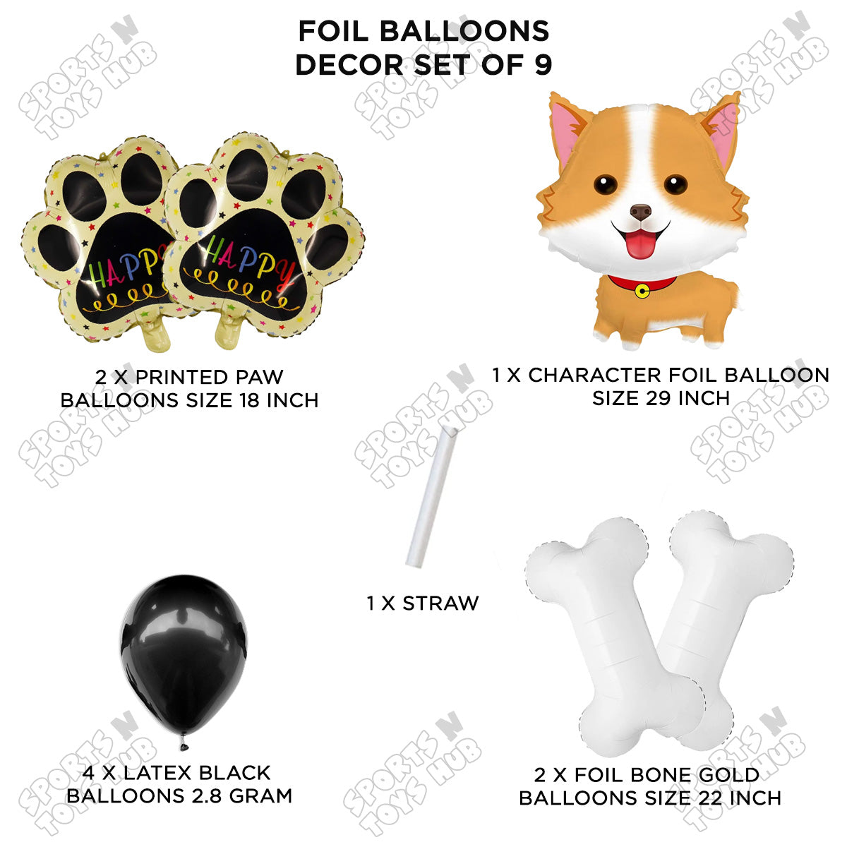 Dog Puppy Cartoon Character Foil Balloons Set Pack of 9 – Cute Puppy Theme Birthday Party Balloons for Kids, Boys & Girls