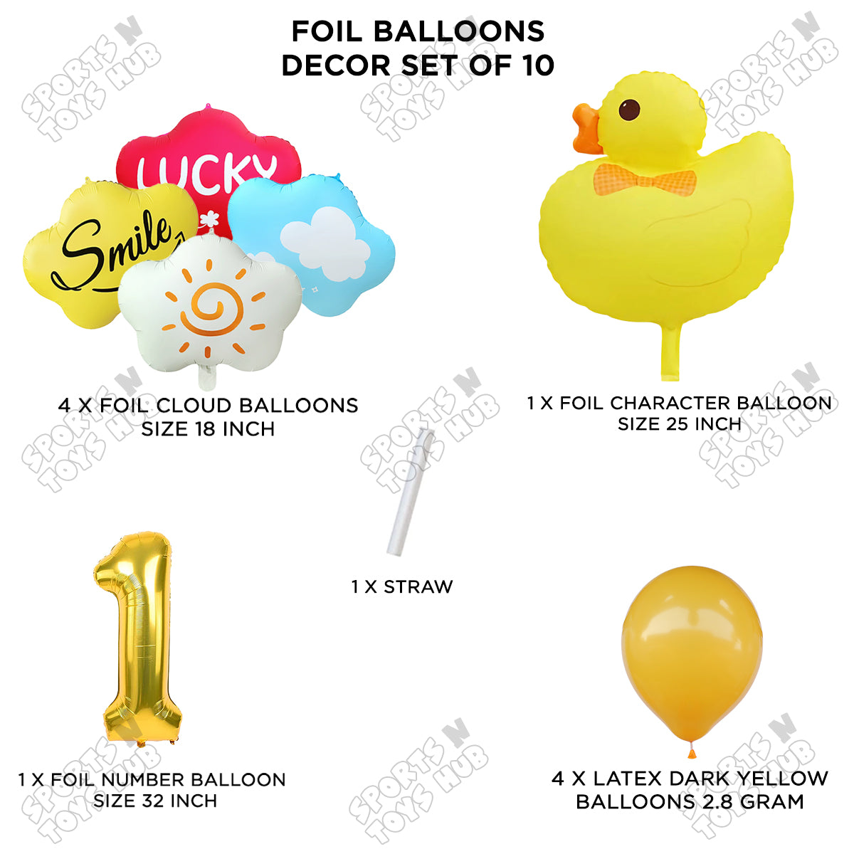 Duck Cartoon Character Pack Of 10 Foil Balloon Set With 32 Inch Number Foil Balloons