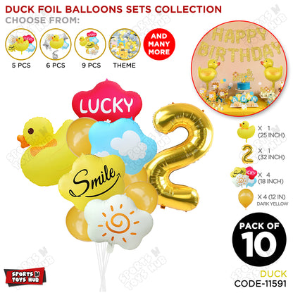 Duck Cartoon Character Pack Of 10 Foil Balloon Set With 32 Inch Number Foil Balloons