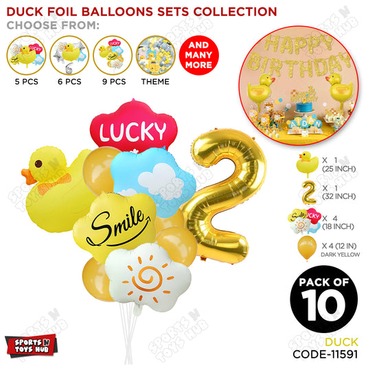 Duck Cartoon Character Pack Of 10 Foil Balloon Set With 32 Inch Number Foil Balloons