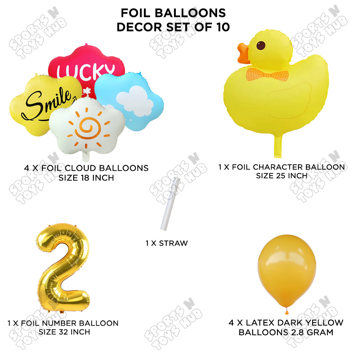 Duck Cartoon Character Pack Of 10 Foil Balloon Set With 32 Inch Number Foil Balloons