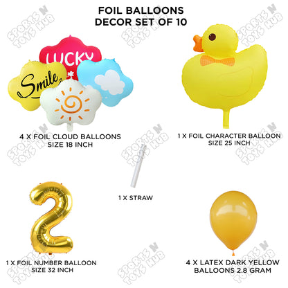Duck Cartoon Character Pack Of 10 Foil Balloon Set With 32 Inch Number Foil Balloons
