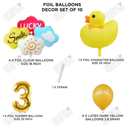 Duck Cartoon Character Pack Of 10 Foil Balloon Set With 32 Inch Number Foil Balloons