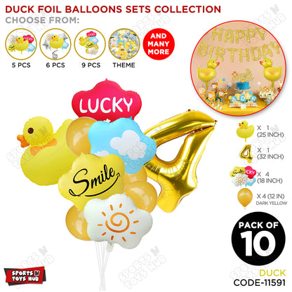 Duck Cartoon Character Pack Of 10 Foil Balloon Set With 32 Inch Number Foil Balloons