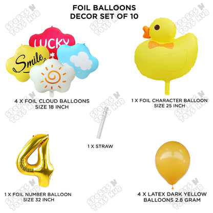 Duck Cartoon Character Pack Of 10 Foil Balloon Set With 32 Inch Number Foil Balloons