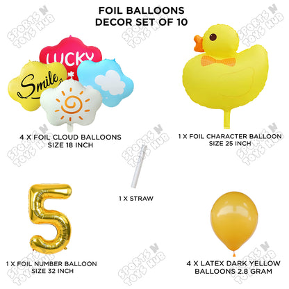Duck Cartoon Character Pack Of 10 Foil Balloon Set With 32 Inch Number Foil Balloons