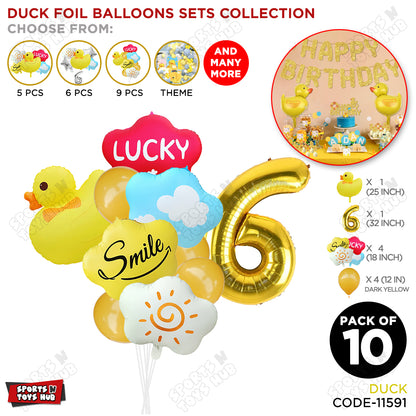 Duck Cartoon Character Pack Of 10 Foil Balloon Set With 32 Inch Number Foil Balloons
