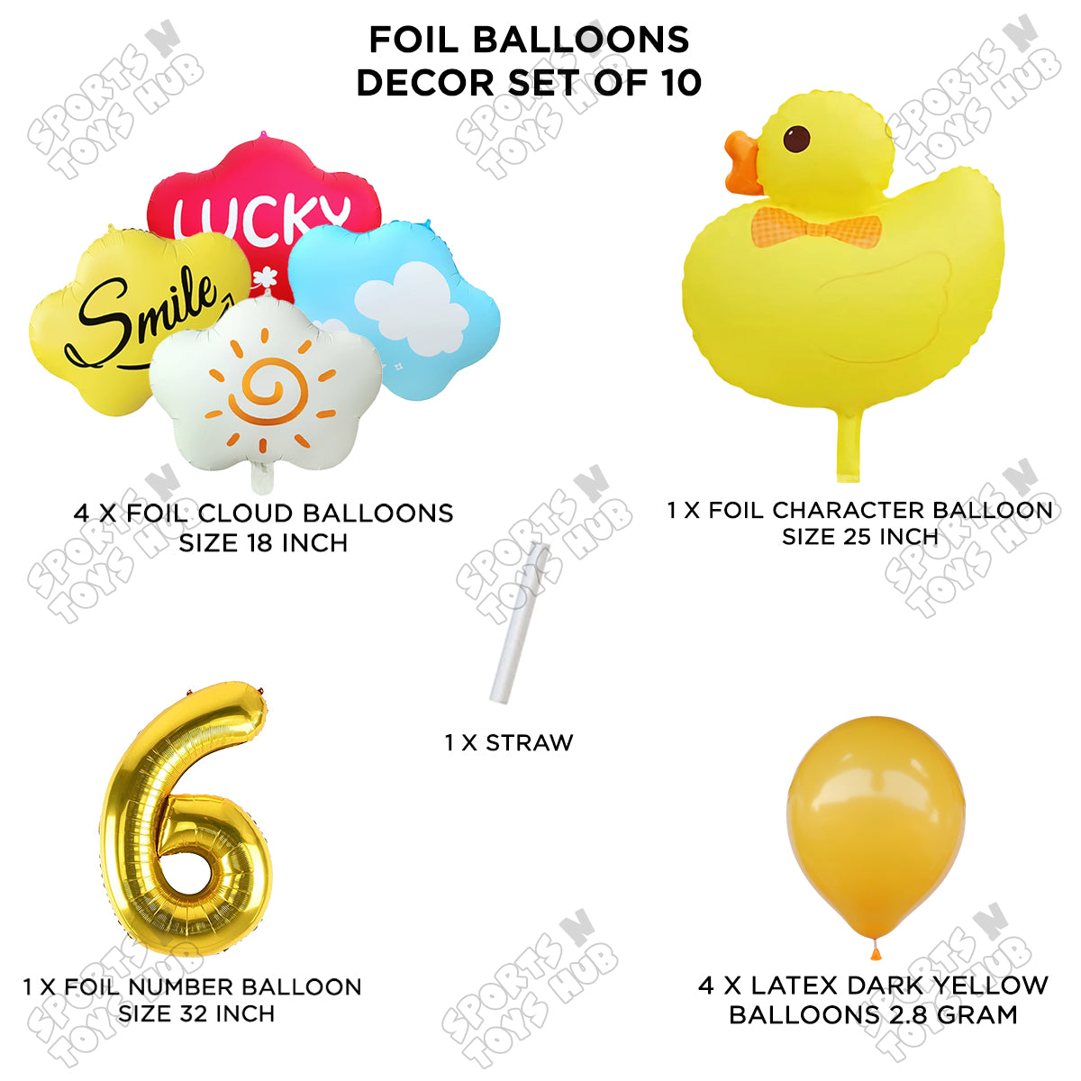 Duck Cartoon Character Pack Of 10 Foil Balloon Set With 32 Inch Number Foil Balloons