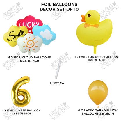 Duck Cartoon Character Pack Of 10 Foil Balloon Set With 32 Inch Number Foil Balloons