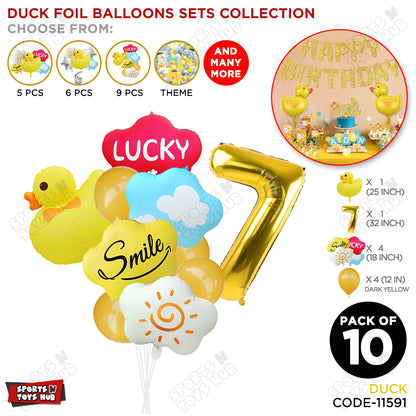 Duck Cartoon Character Pack Of 10 Foil Balloon Set With 32 Inch Number Foil Balloons