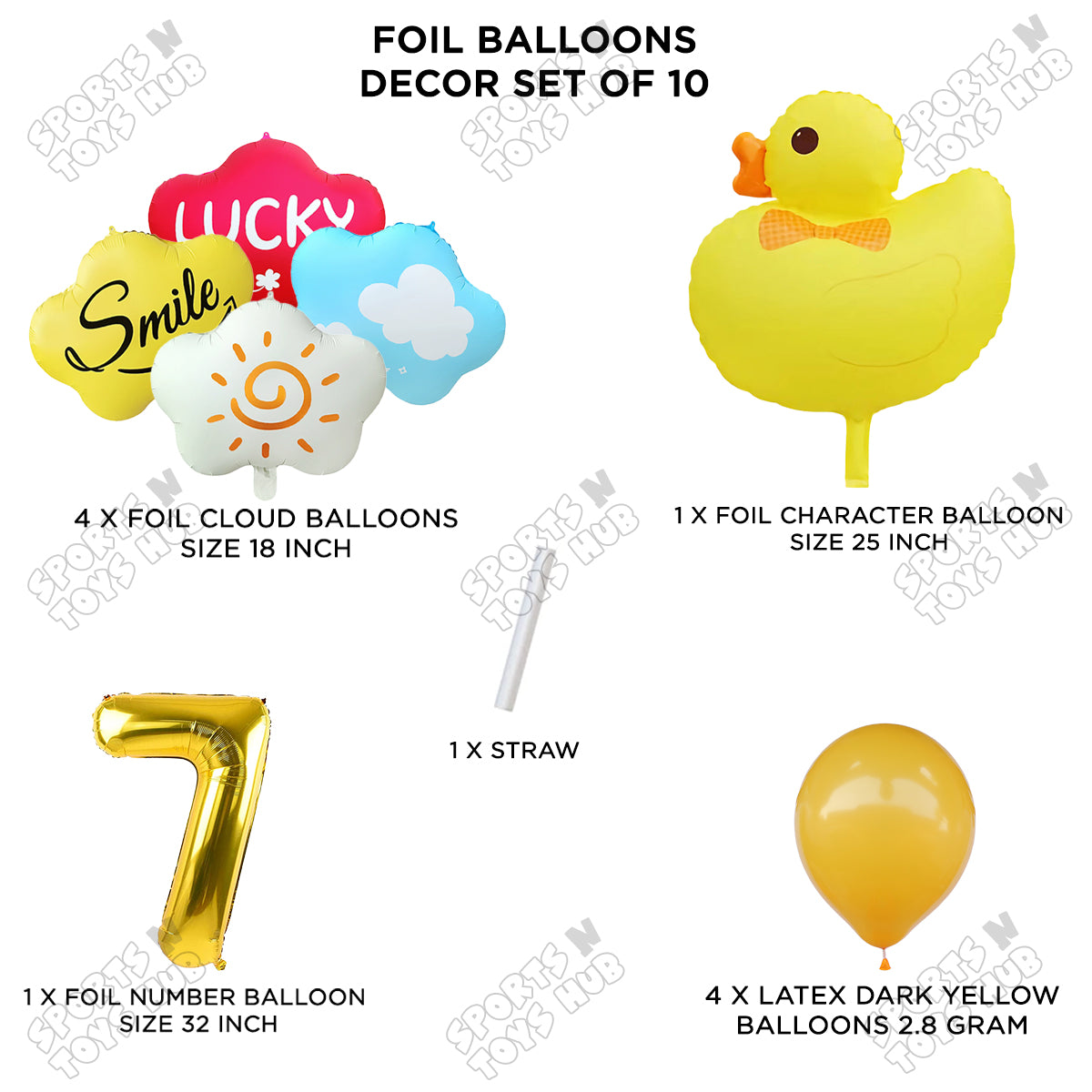 Duck Cartoon Character Pack Of 10 Foil Balloon Set With 32 Inch Number Foil Balloons