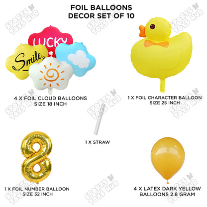Duck Cartoon Character Pack Of 10 Foil Balloon Set With 32 Inch Number Foil Balloons