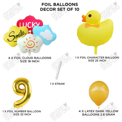 Duck Cartoon Character Pack Of 10 Foil Balloon Set With 32 Inch Number Foil Balloons