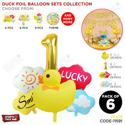 Duck Cartoon Character Pack Of 6 Foil Balloon Set with 32 Inch Number Foil Balloons