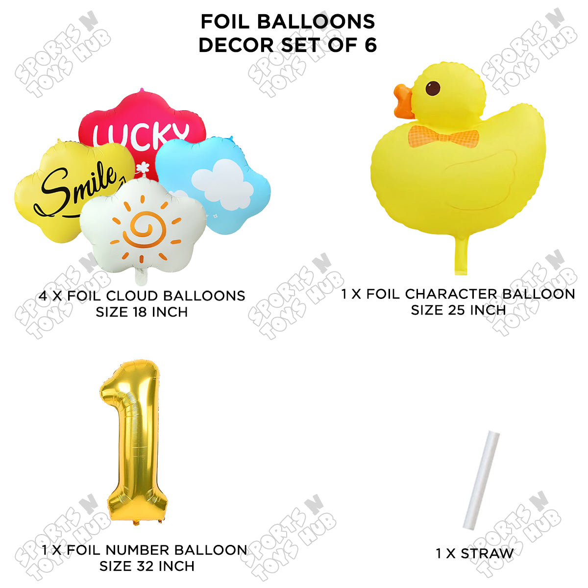 Duck Cartoon Character Pack Of 6 Foil Balloon Set with 32 Inch Number Foil Balloons