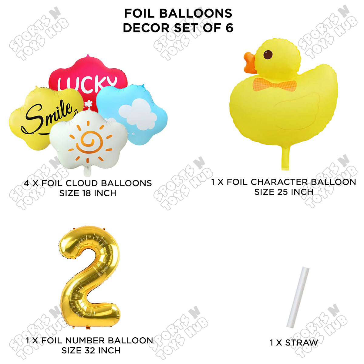 Duck Cartoon Character Pack Of 6 Foil Balloon Set with 32 Inch Number Foil Balloons