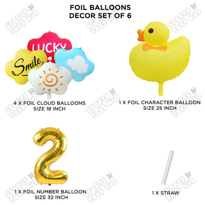 Duck Cartoon Character Pack Of 6 Foil Balloon Set with 32 Inch Number Foil Balloons