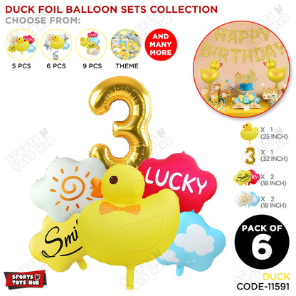 Duck Cartoon Character Pack Of 6 Foil Balloon Set with 32 Inch Number Foil Balloons