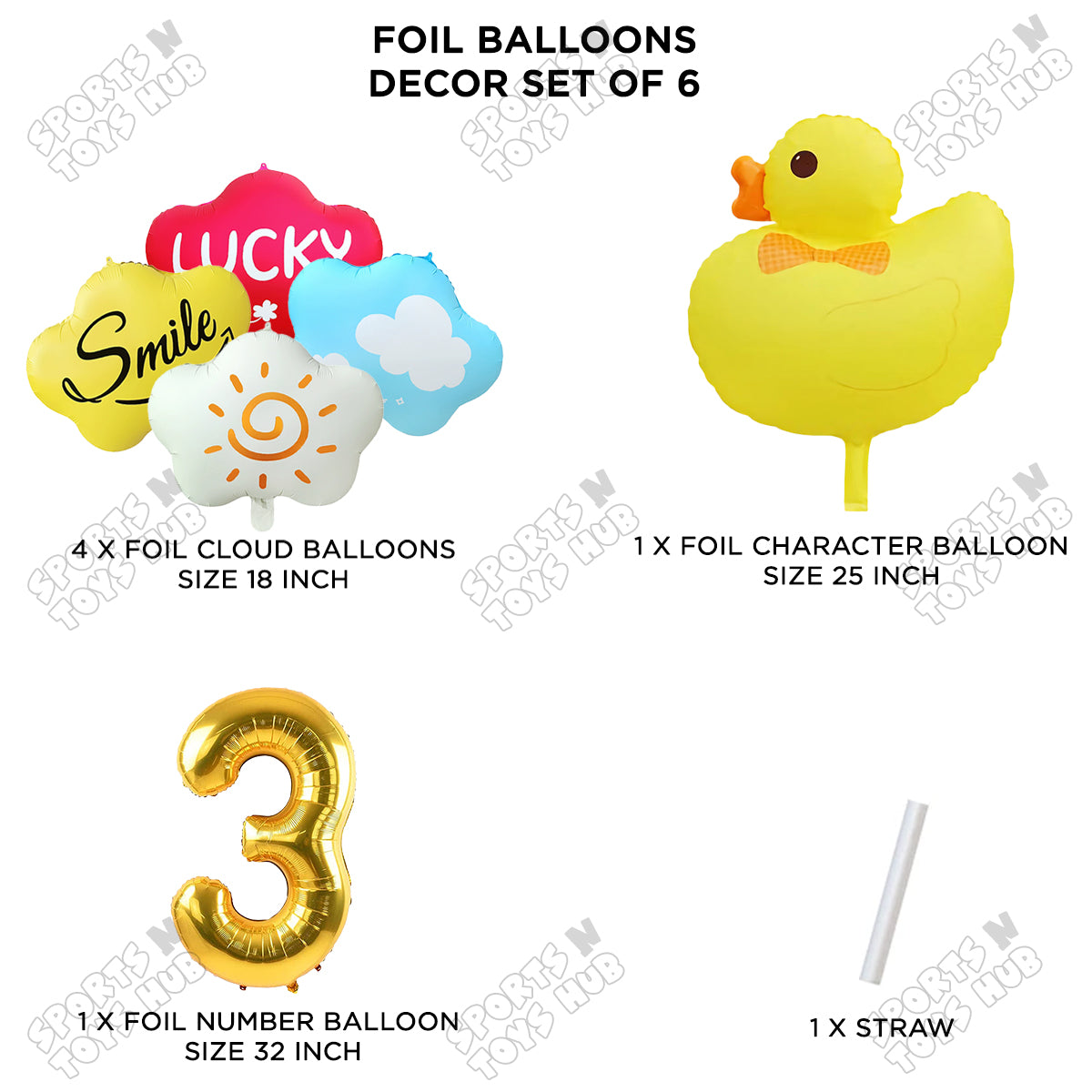 Duck Cartoon Character Pack Of 6 Foil Balloon Set with 32 Inch Number Foil Balloons