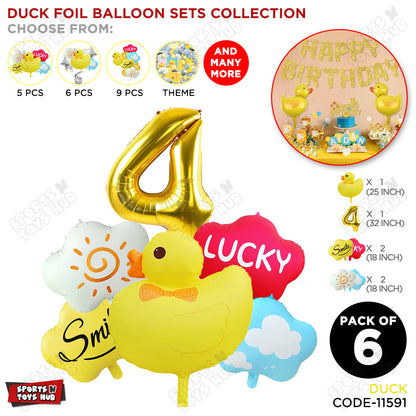 Duck Cartoon Character Pack Of 6 Foil Balloon Set with 32 Inch Number Foil Balloons