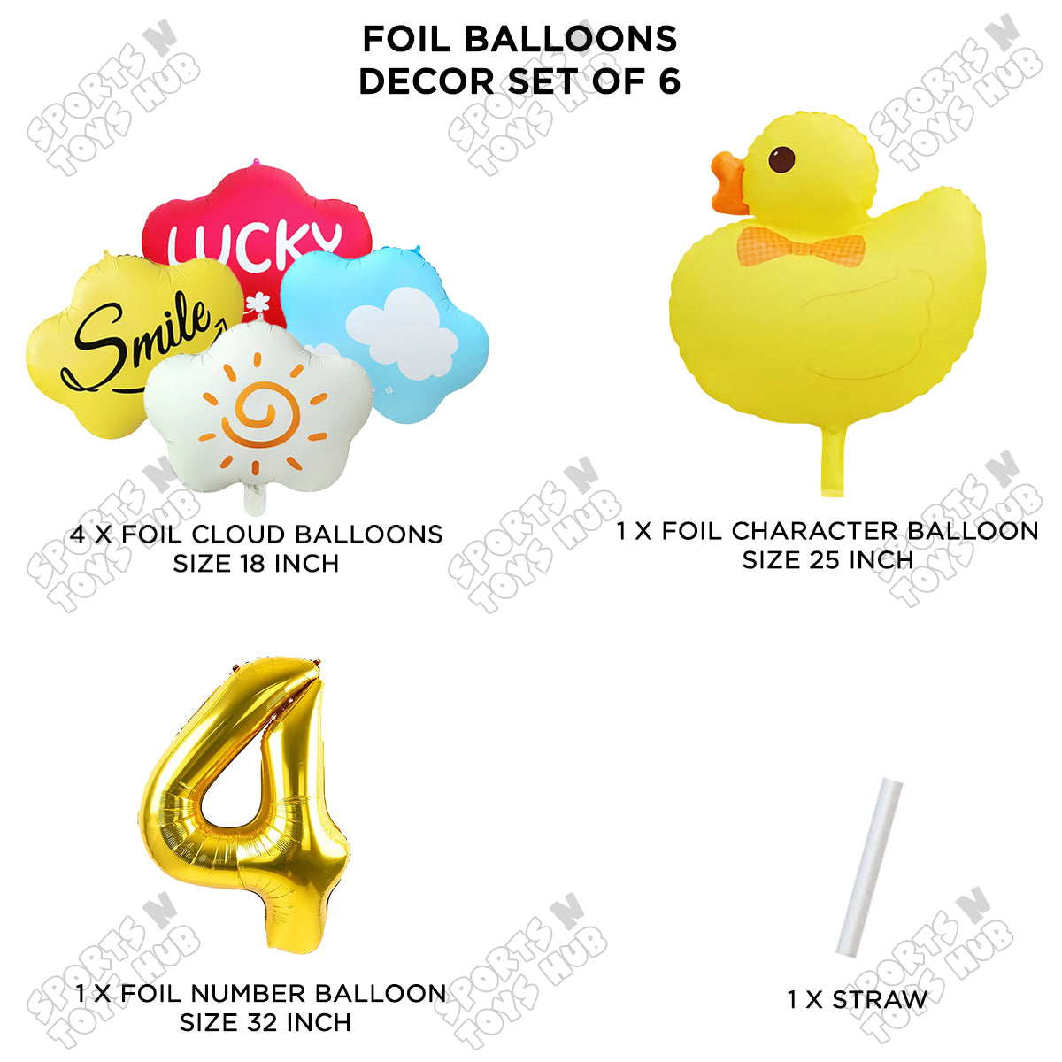 Duck Cartoon Character Pack Of 6 Foil Balloon Set with 32 Inch Number Foil Balloons