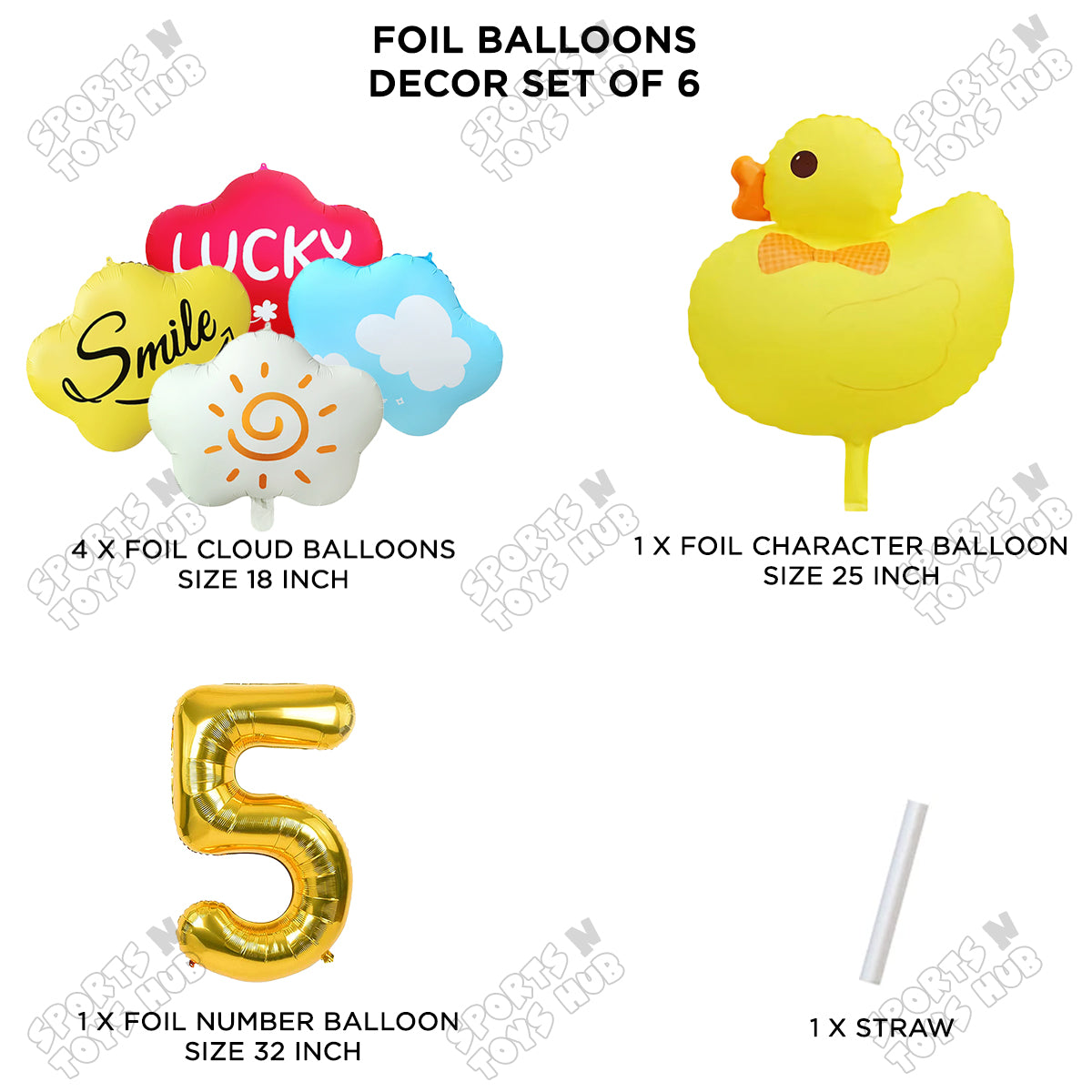 Duck Cartoon Character Pack Of 6 Foil Balloon Set with 32 Inch Number Foil Balloons