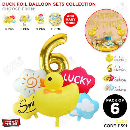 Duck Cartoon Character Pack Of 6 Foil Balloon Set with 32 Inch Number Foil Balloons